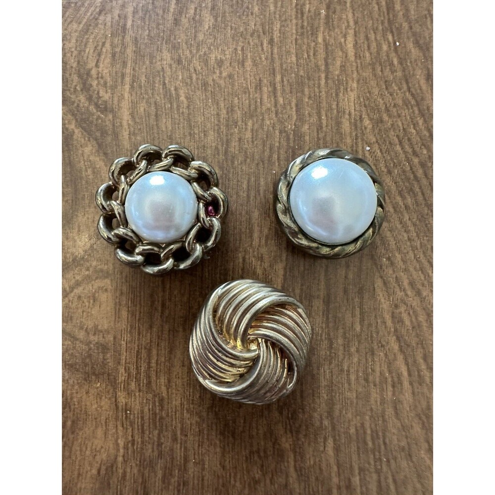 Vintage Button Covers Lot Gold Tone Faux Pearl Round Set Of 3 1980’s 1 Inch Each